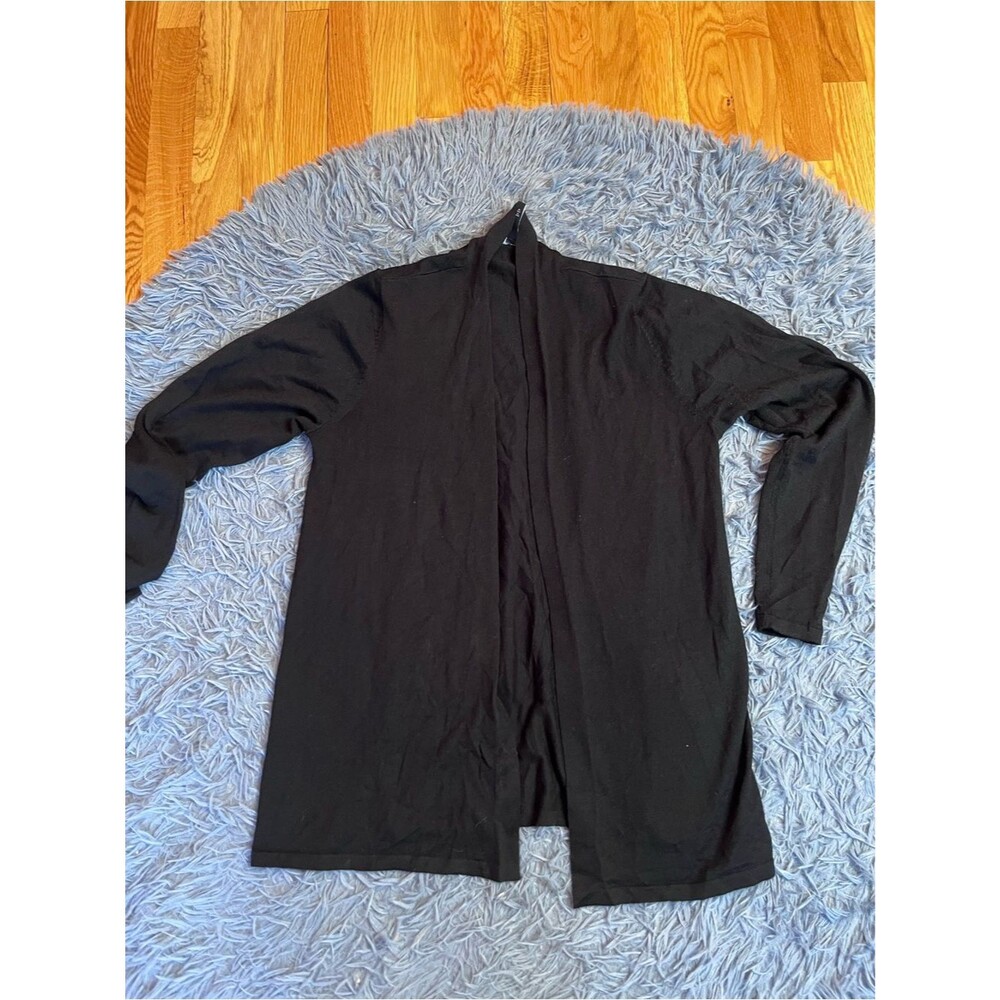 Eileen Fisher Black Open Front Lightweight 100% Merino Wool Cardigan Size S